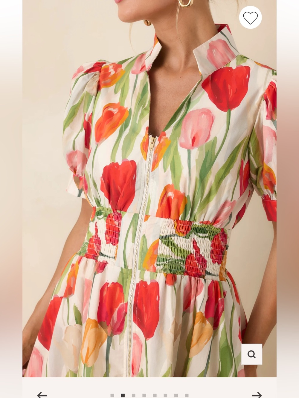 ENTRO 100% COTTON AMONG THE TULIPS IVORY & RED MULTI FLORAL COTTON MIDI DRESS S - Picture 2 of 9